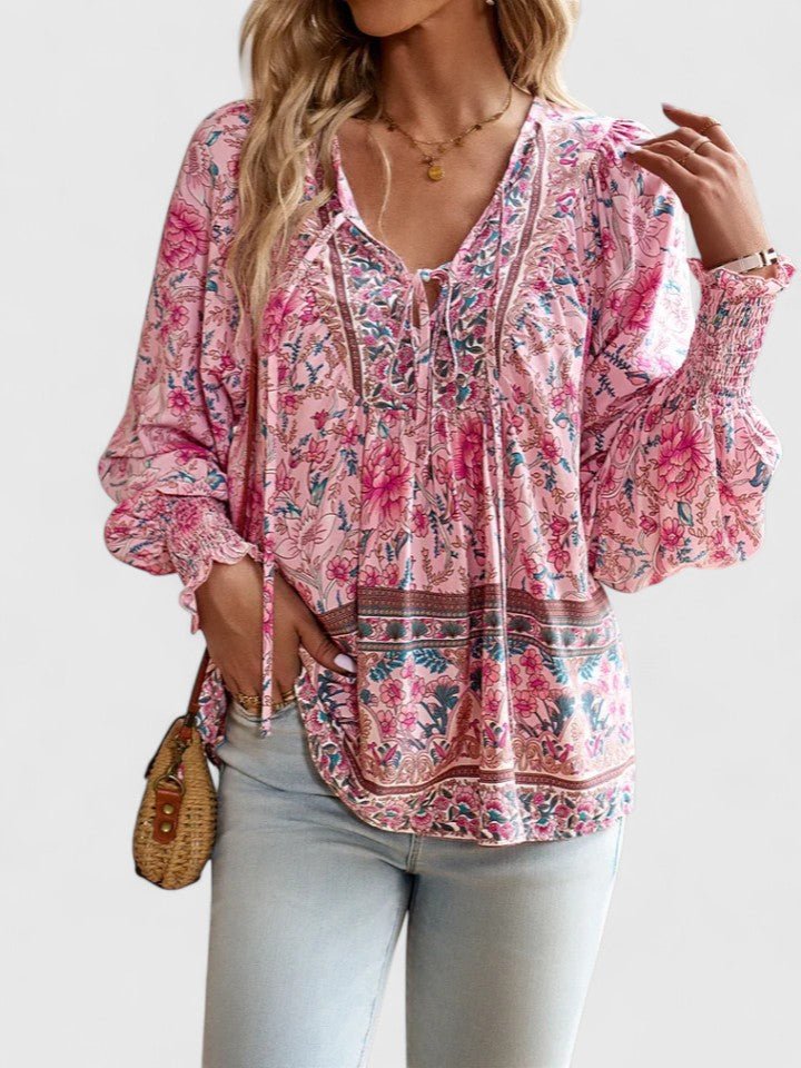 Blusa Floreale con Maniche a Sbuffo da Donna