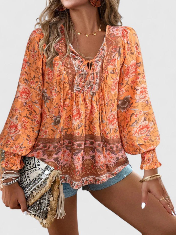 Blusa Floreale con Maniche a Sbuffo da Donna