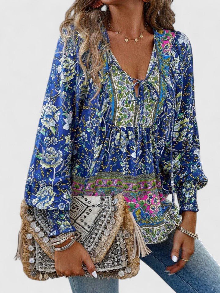 Blusa Floreale con Maniche a Sbuffo da Donna