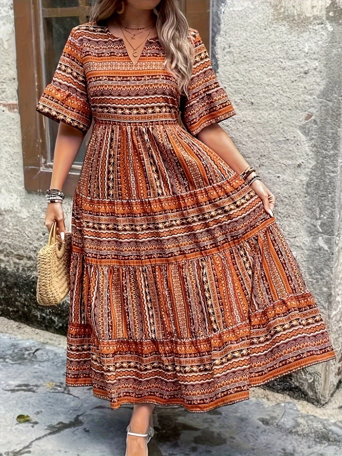 Abito Maxi Boho Stampato da Donna
