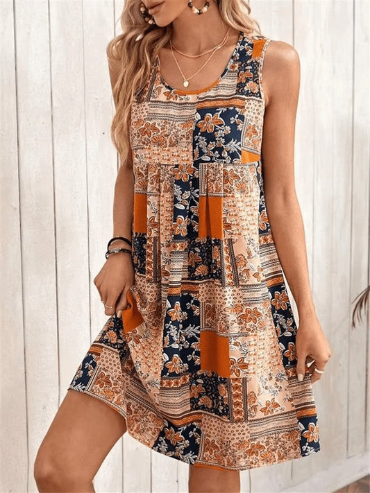 Abito Boho Patchwork Senza Maniche da Donna