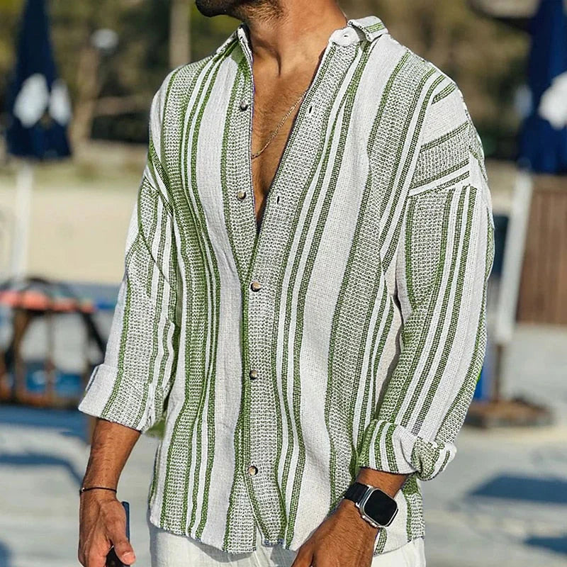 Gabriel - Elegante polo a righe con bottoni e maniche lunghe