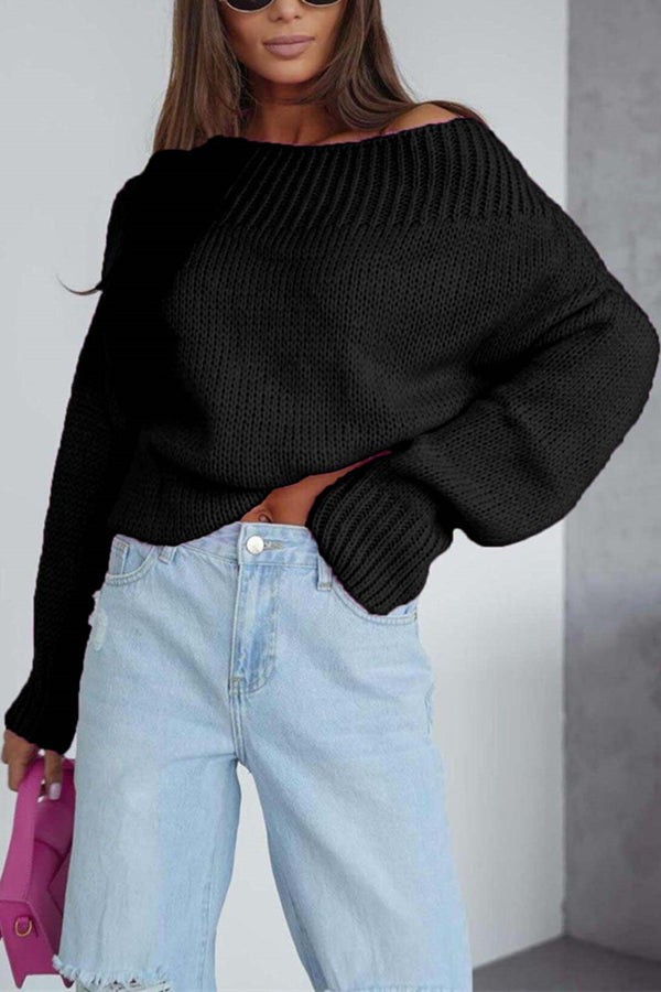 Jilian - Maglione corto a maglia con scollo rotondo e vestibilità ampia
