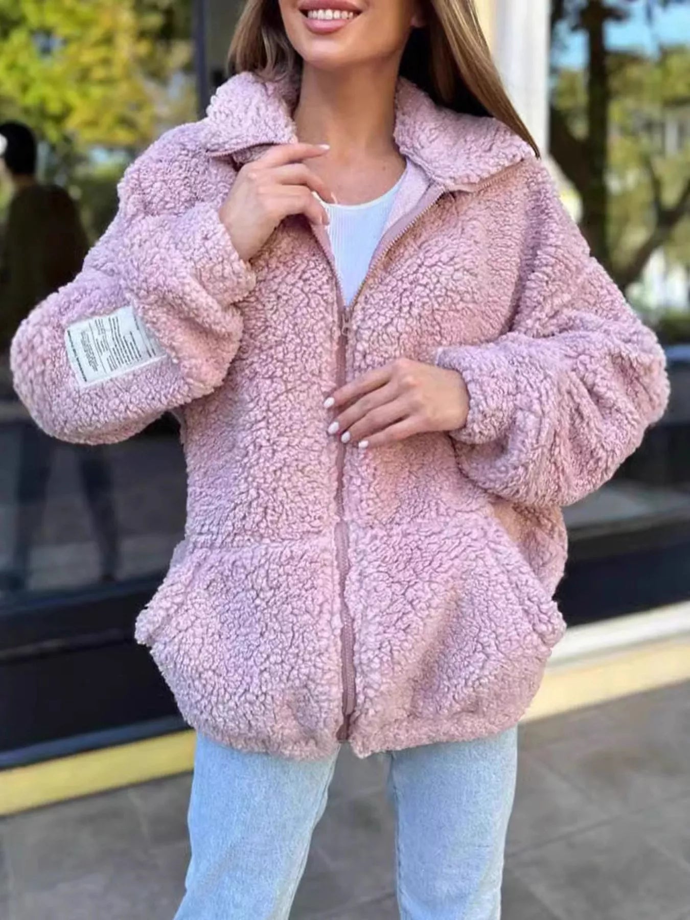 Claira - Giacca oversize in sherpa fleece con zip, elegante e confortevole