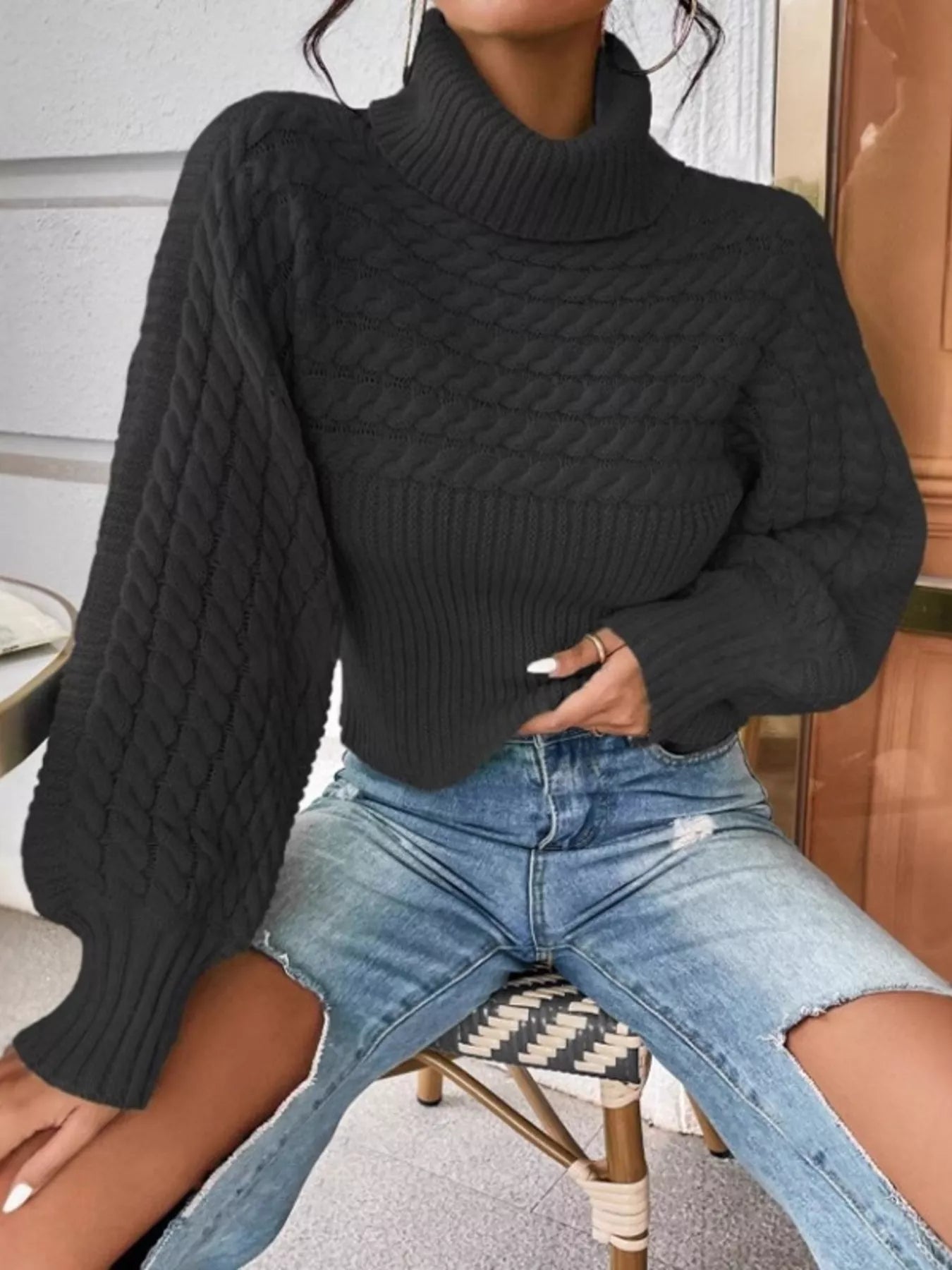 Devine - Maglione Dolcevita in Maglia Testurizzata a Maniche Lunghe