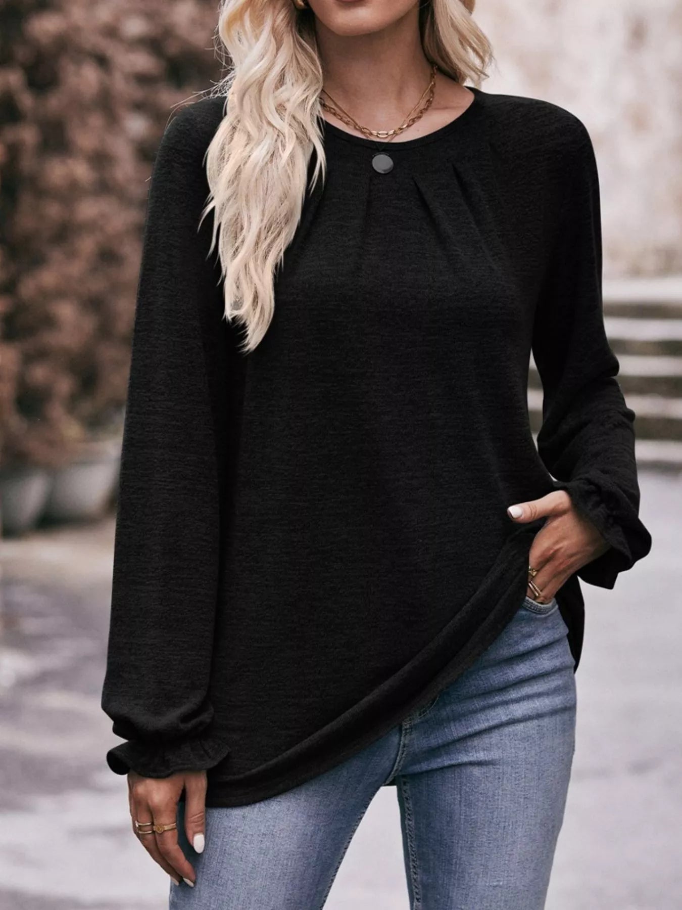 Wisteria - Felpa casual con maniche lunghe e polsini arricciati