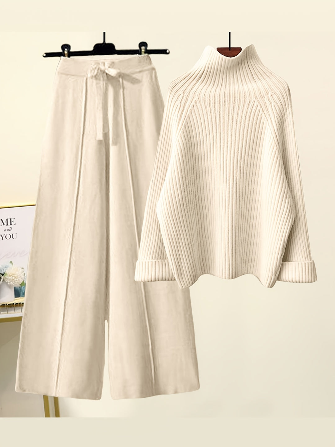 Jazelle - Set Maglione Caldo in Maglia e Pantaloni Ampi a Gamba Larga