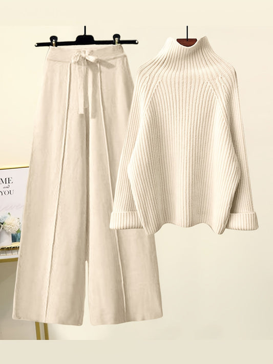 Jazelle - Set Maglione Caldo in Maglia e Pantaloni Ampi a Gamba Larga