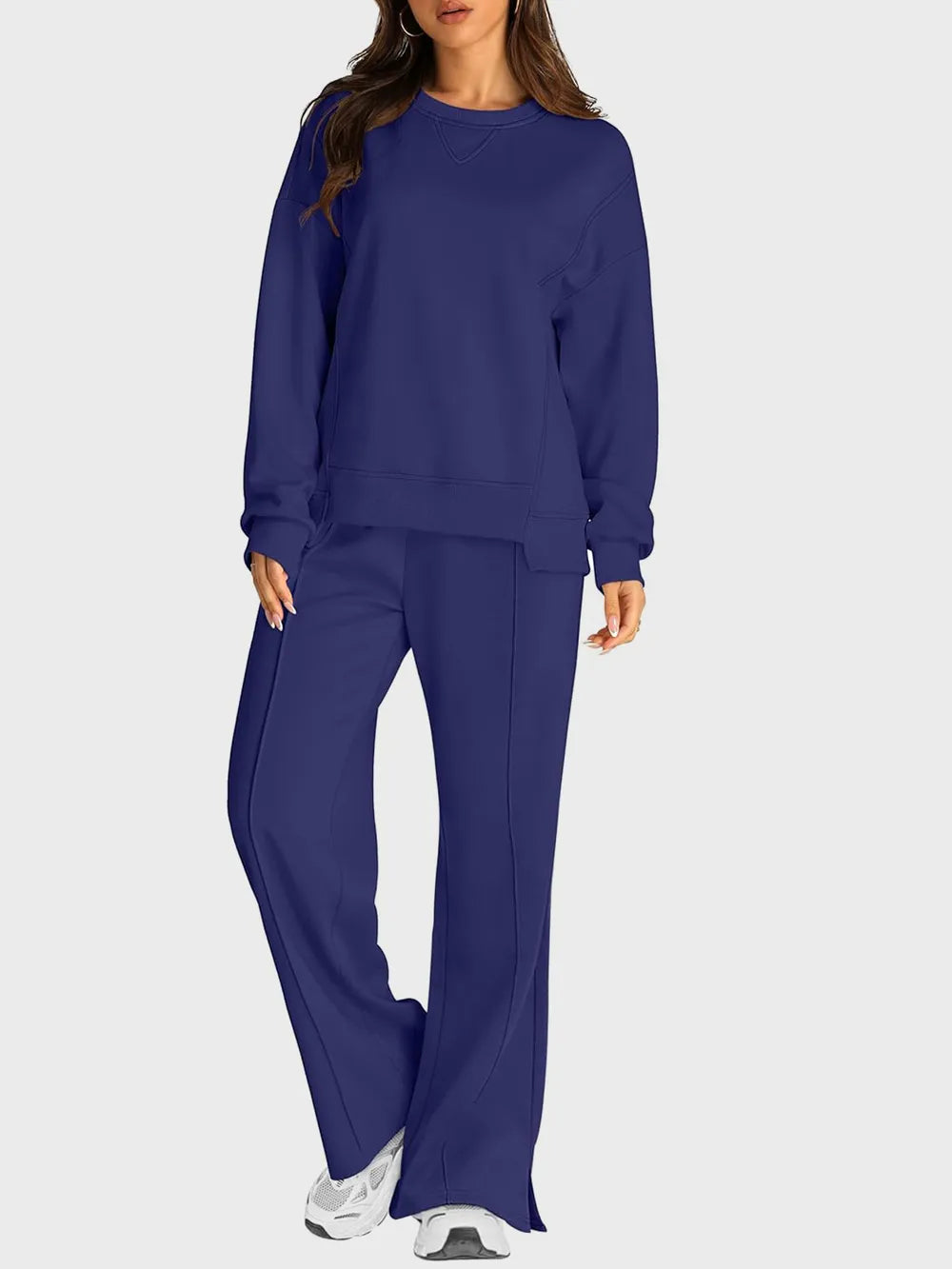 Azaria - Completo casual con maglione girocollo e pantaloni con spacchi