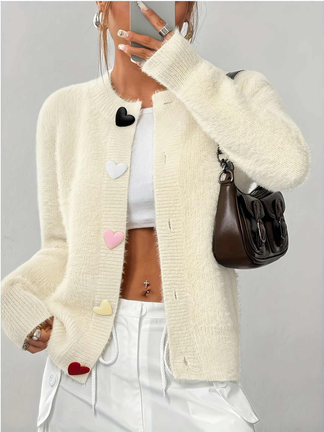 Zelina - Cardigan caldo chic con bottoni a cuore