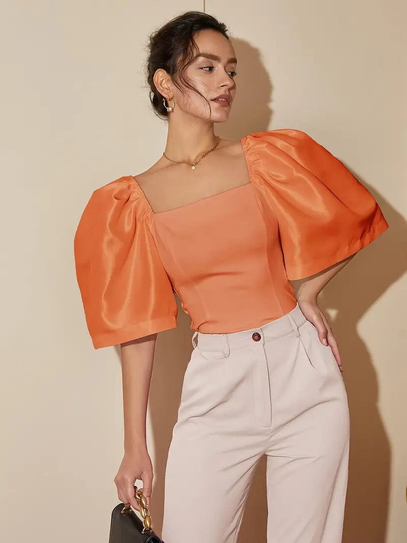 Elsie - Elegante top con maniche a sbuffo e scollo quadrato