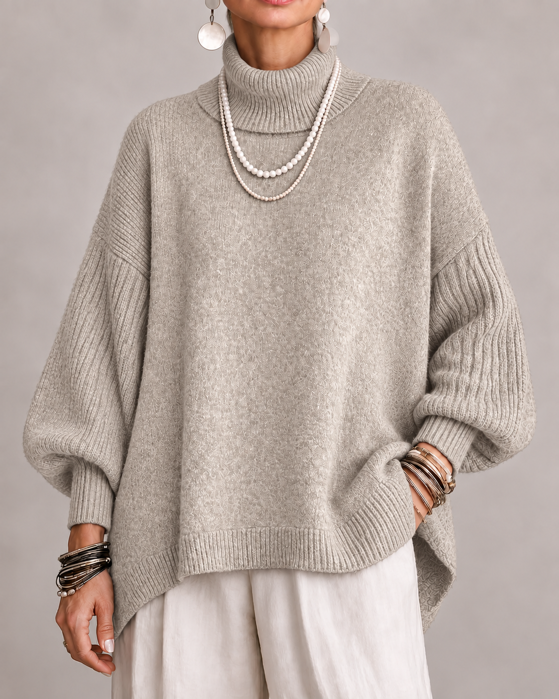 Maglione da Donna in Maglia Morbida con Scollo Drappeggiato