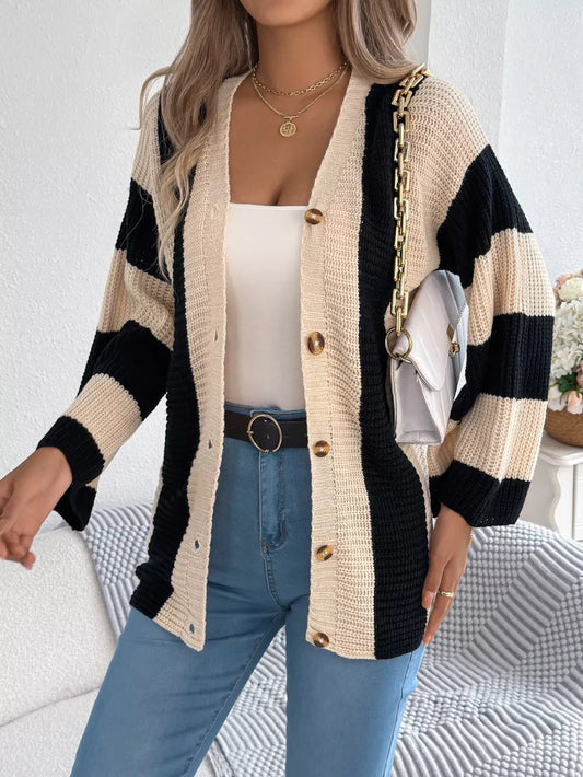 Zyla - Cardigan con bottoni a righe color block elegante