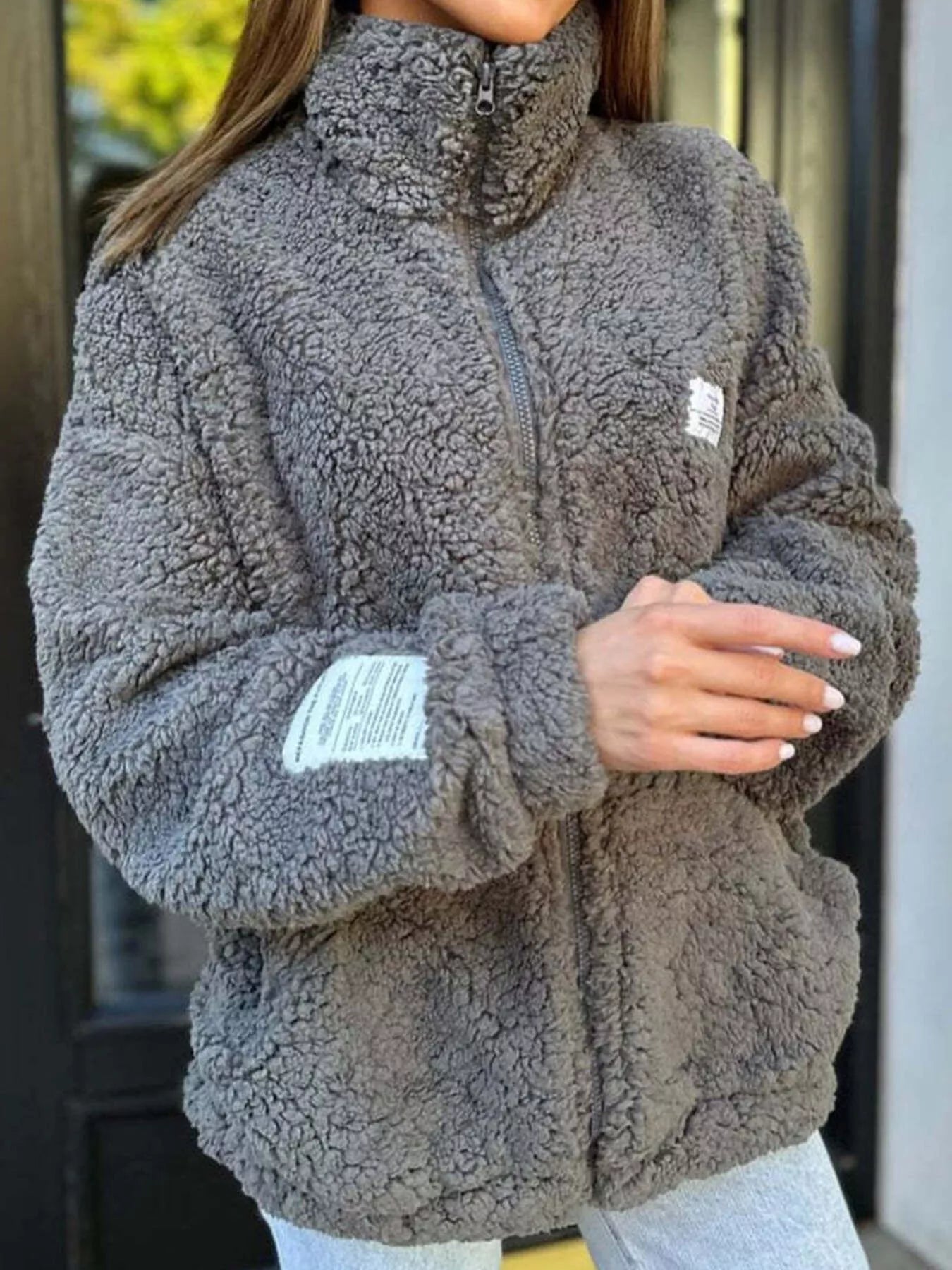 Claira - Giacca oversize in sherpa fleece con zip, elegante e confortevole