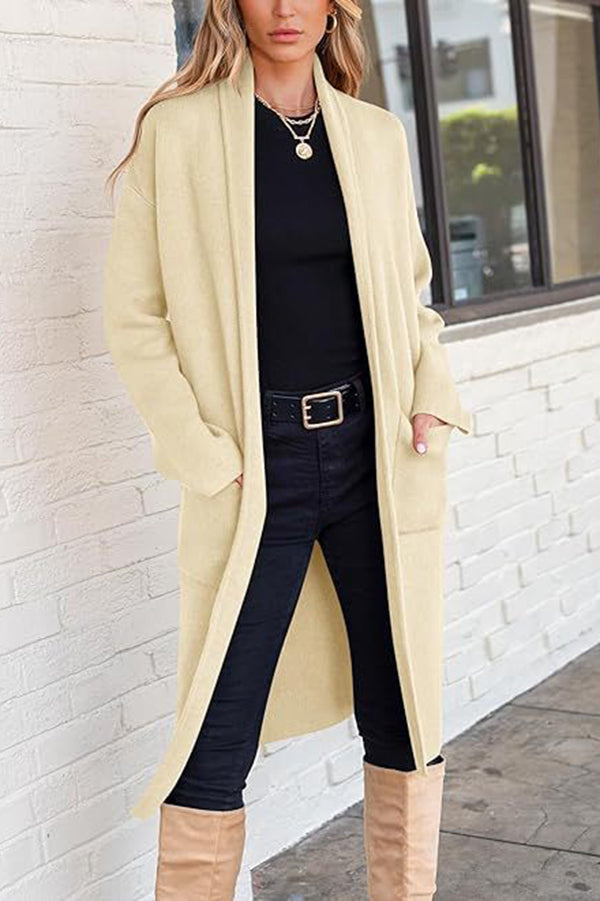 Falynn - Elegante cardigan cappotto lungo a maniche lunghe con tasche