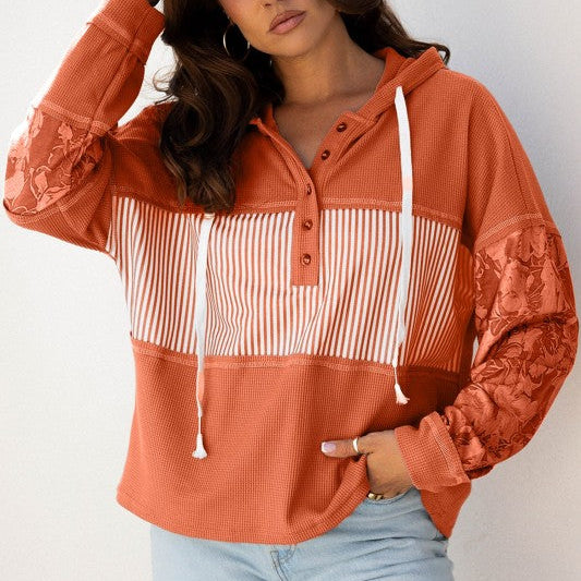Tiffany - Giacca casual a righe in maglia con cappuccio
