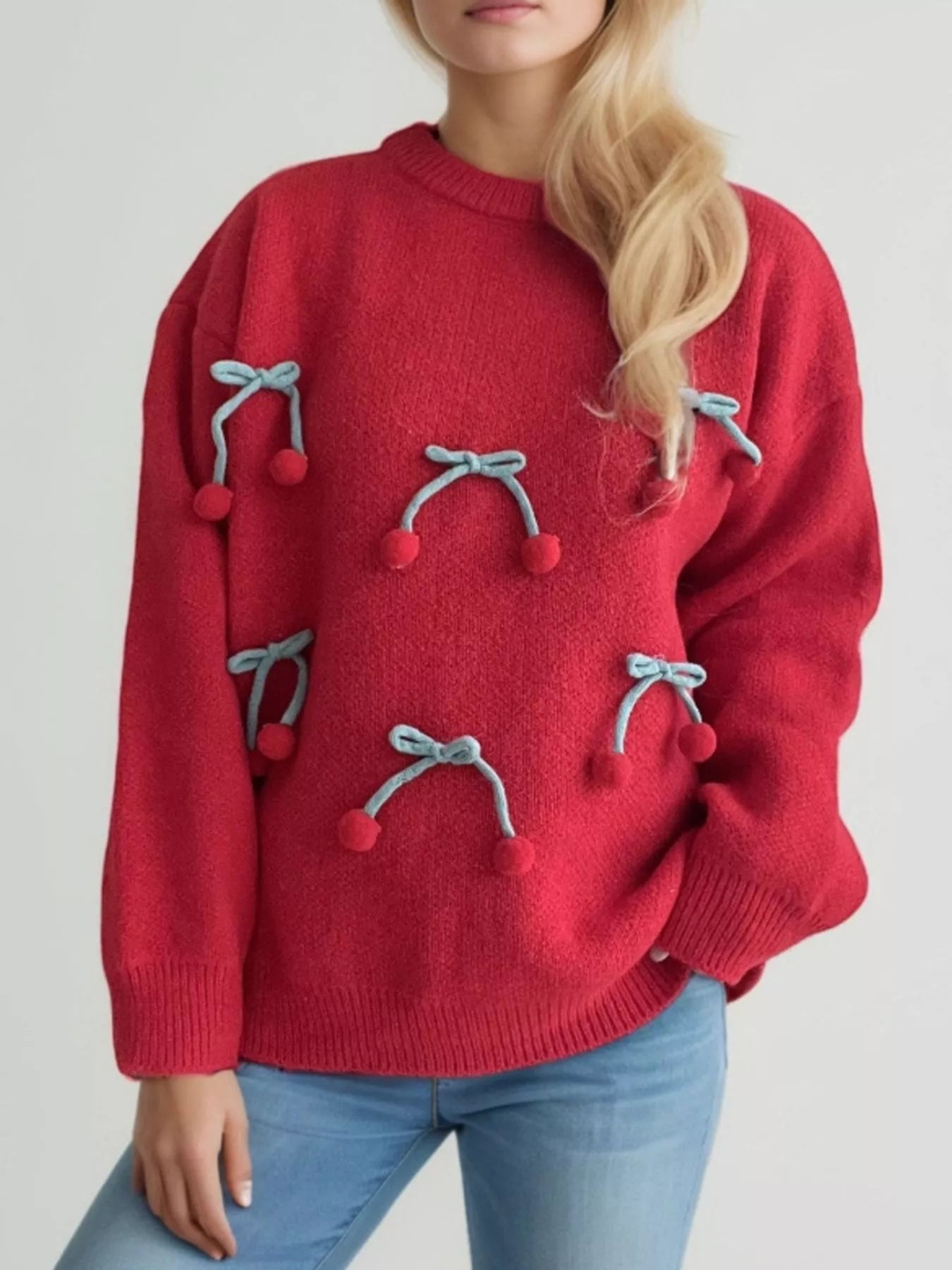Yareli - Maglione in Maglia Patchwork con Pom-Pom Eleganti