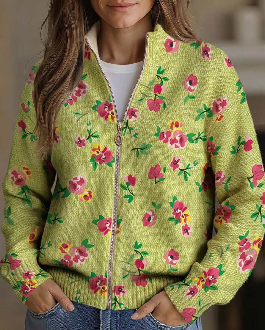Cardigan Rosa Floreale con Zip da Donna