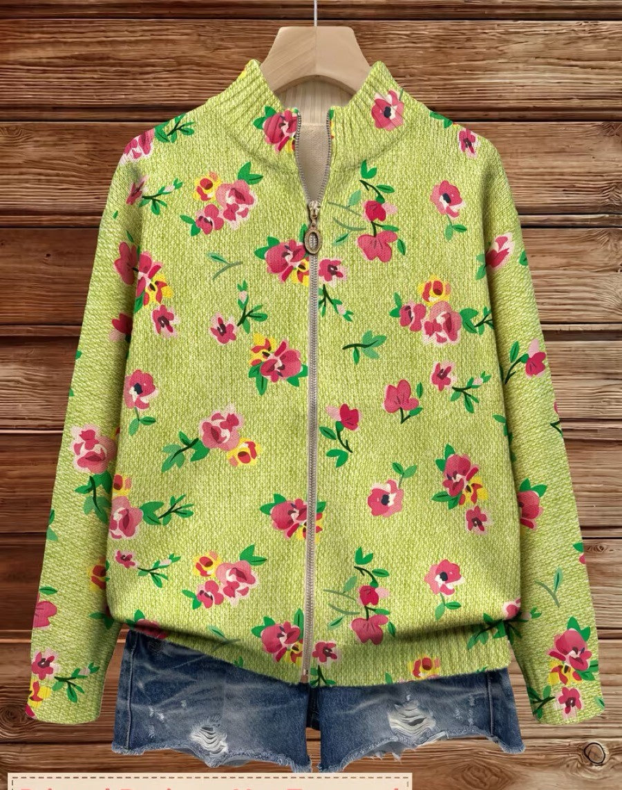 Cardigan Rosa Floreale con Zip da Donna