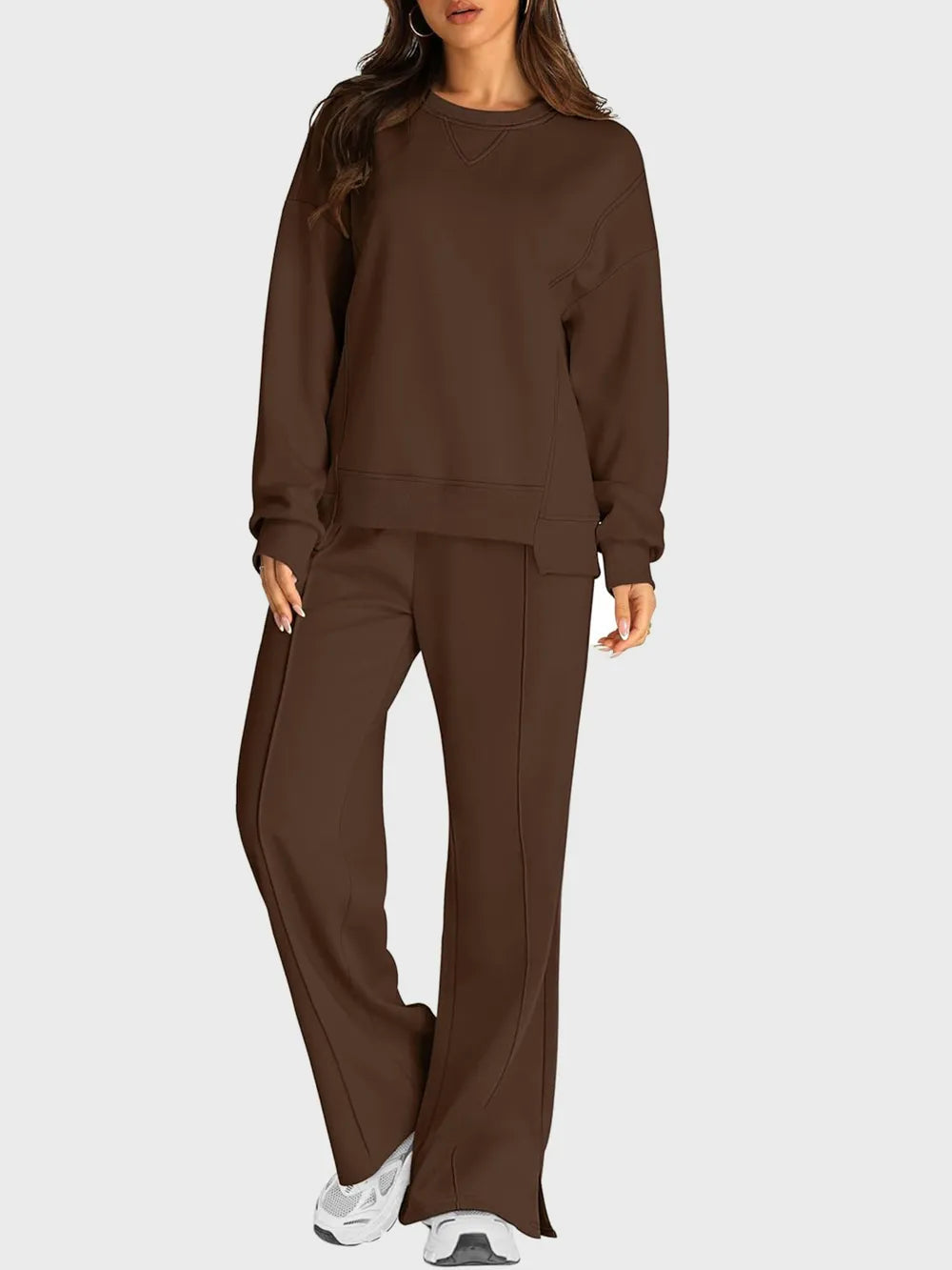 Azaria - Completo casual con maglione girocollo e pantaloni con spacchi
