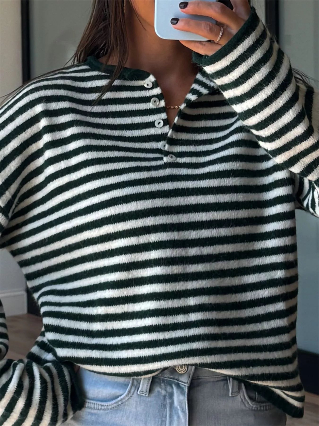Anaya - Maglione casual a righe con spalle scese