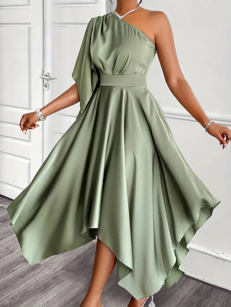 Francesca - Elegante abito asimmetrico monospalla con peplo