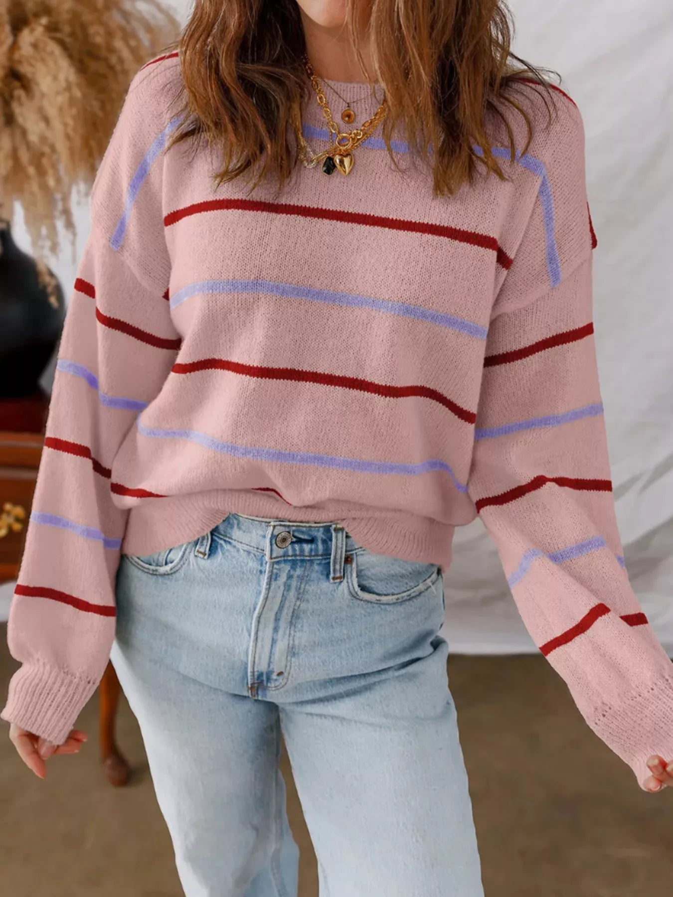Elmira - Maglione casual a righe con girocollo