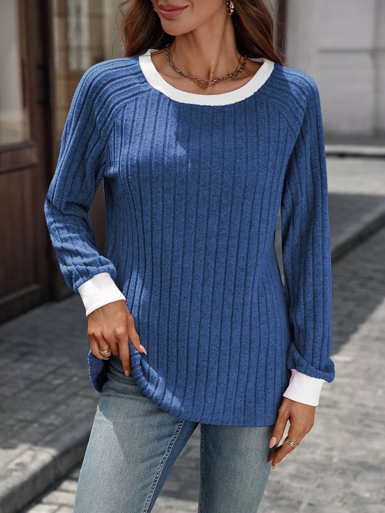 Alyanna - Maglione casual a girocollo in maglia a costine