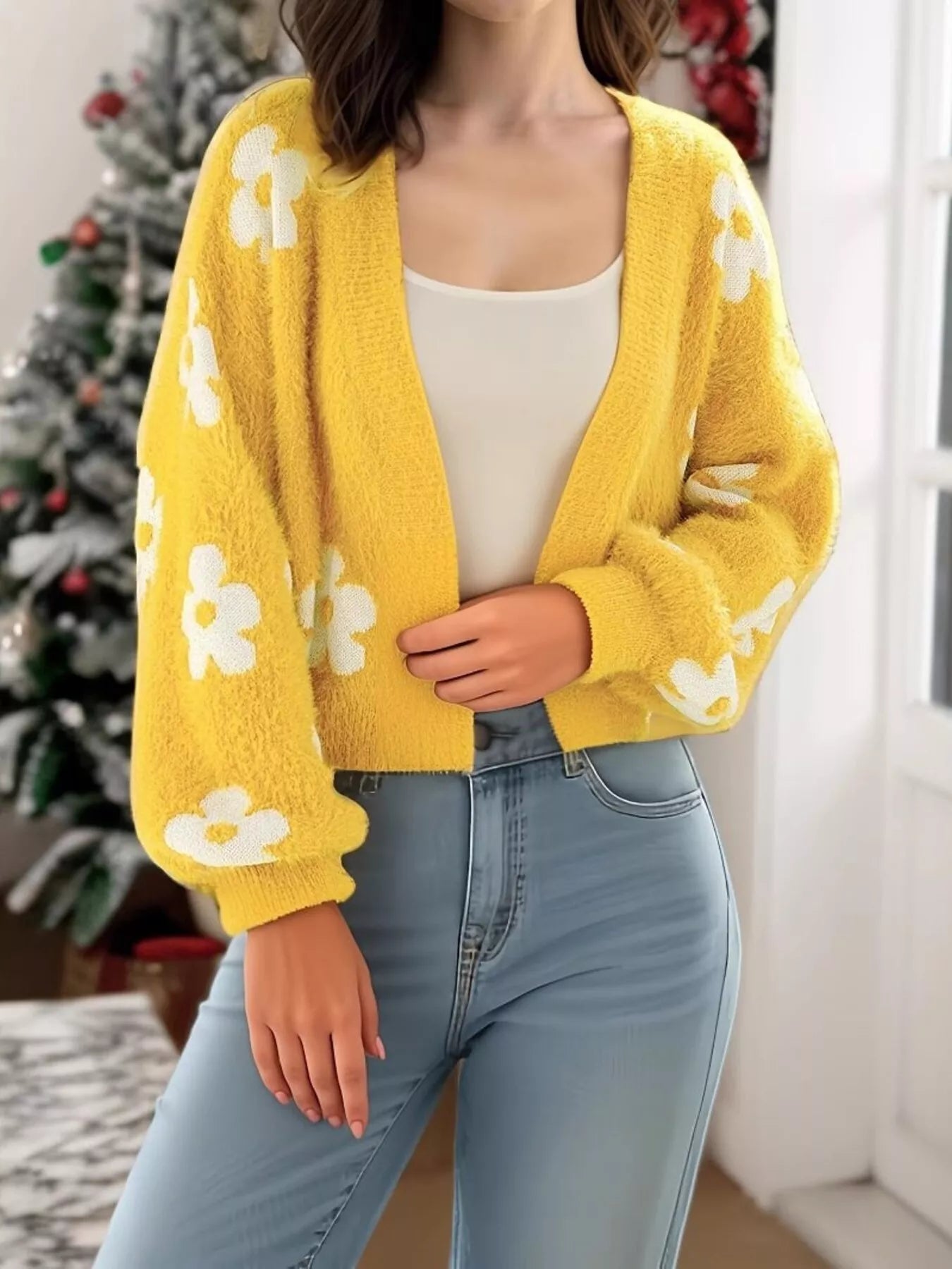 Cameryn - Cardigan casual chic floreale con apertura frontale