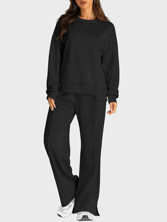 Azaria - Completo casual con maglione girocollo e pantaloni con spacchi