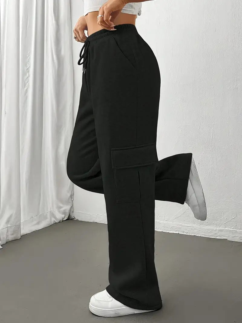 Celeste - Pantaloni da jogging con gamba dritta e tasche a patta