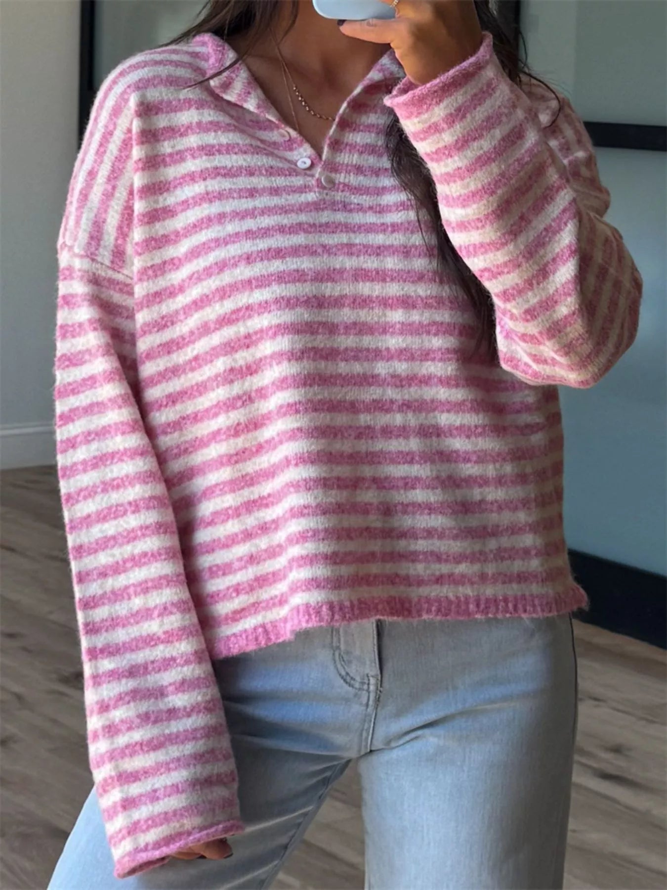 Anaya - Maglione casual a righe con spalle scese