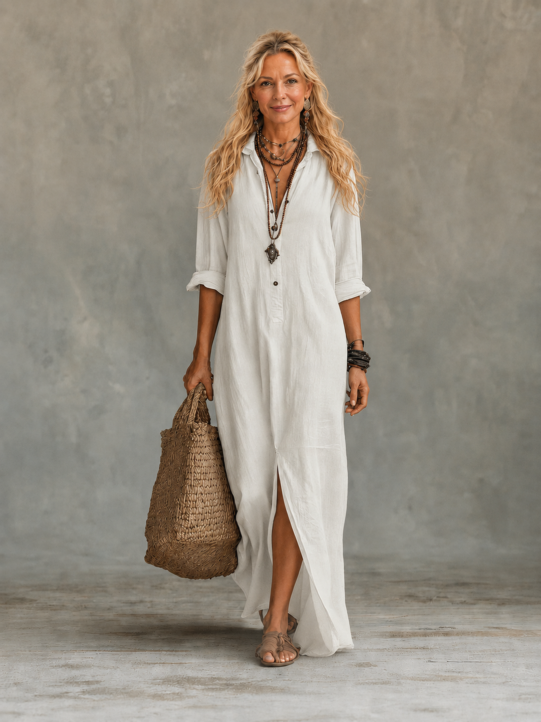 Abito Maxi da Donna con Stampa Effetto Pizzo