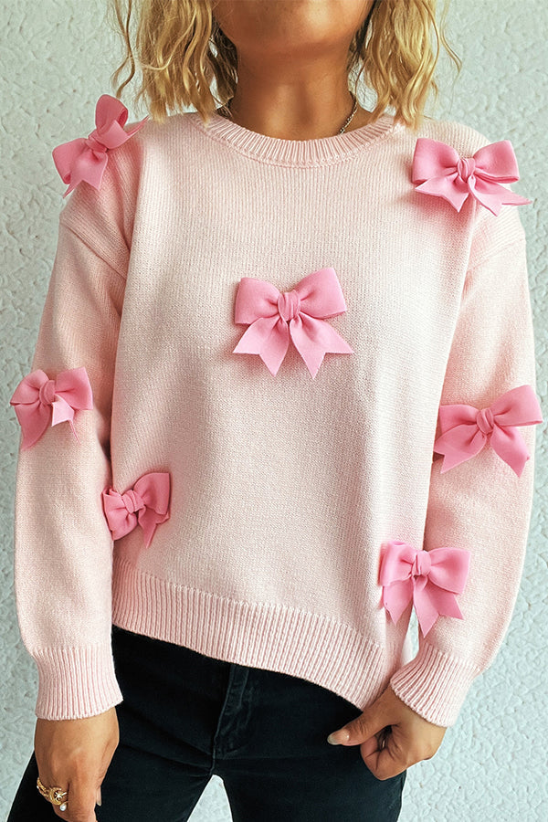 Frida - Elegante maglione a maglia con fiocco e scollo rotondo