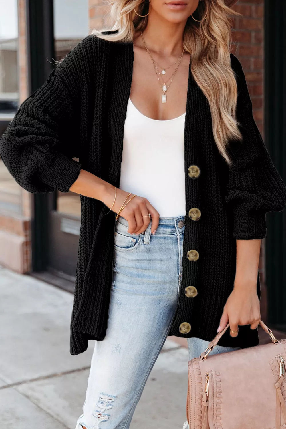 Verla - Cardigan caldo con lavorazione chunky e bottoni