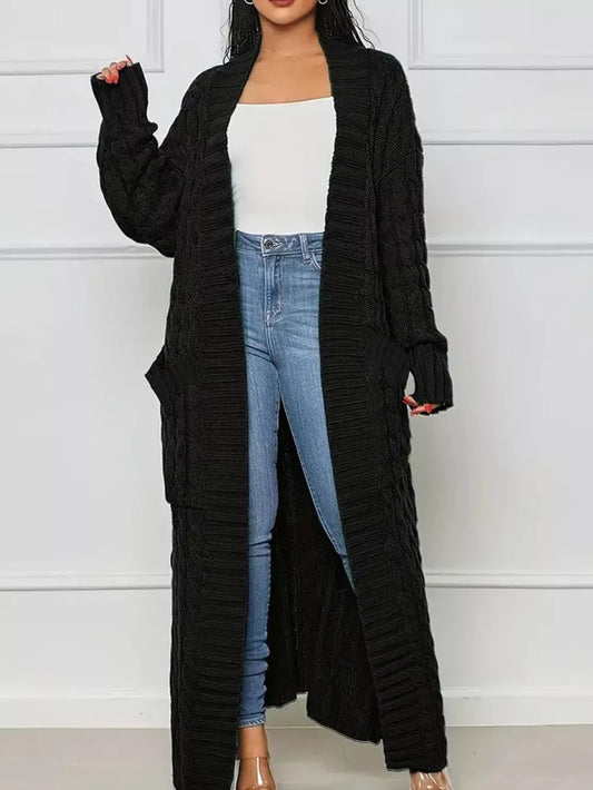 Zasha - Cardigan lungo casual in maglia a trecce con tasche