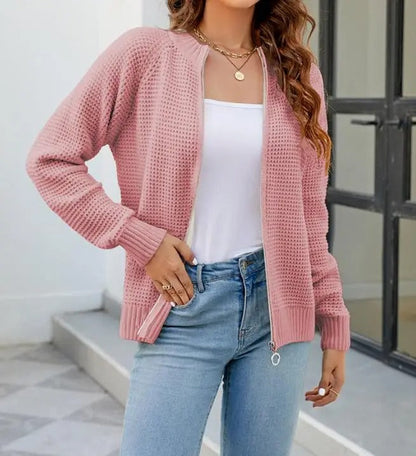 Odette - Cardigan con zip a maglia waffle alla moda