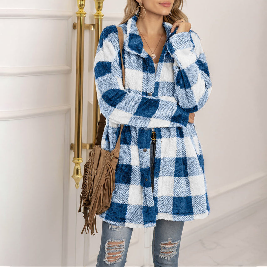 Xylia - Giacca in pile calda a quadri chic