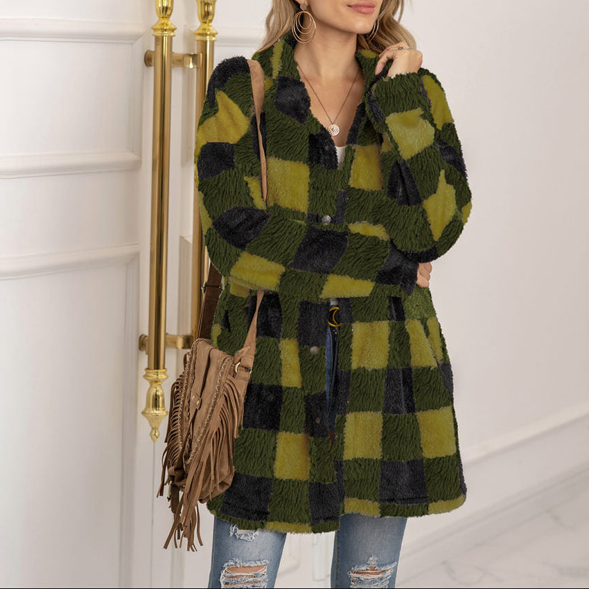 Xylia - Giacca in pile calda a quadri chic