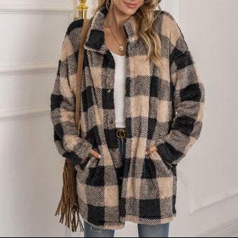 Xylia - Giacca in pile calda a quadri chic