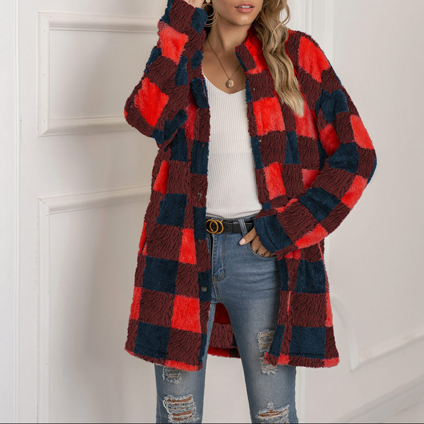 Xylia - Giacca in pile calda a quadri chic