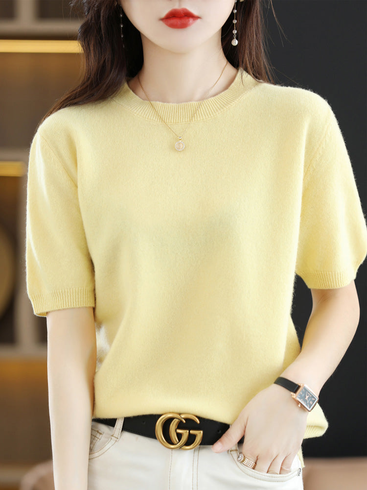 Reina - T-shirt in morbido cashmere con scollo rotondo