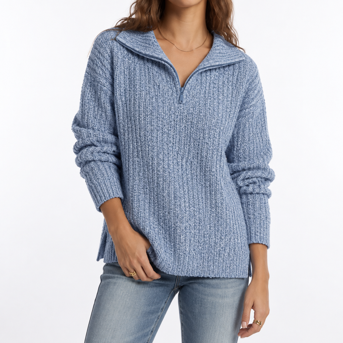 Maglione Testurizzato con Quarto di Zip da Donna
