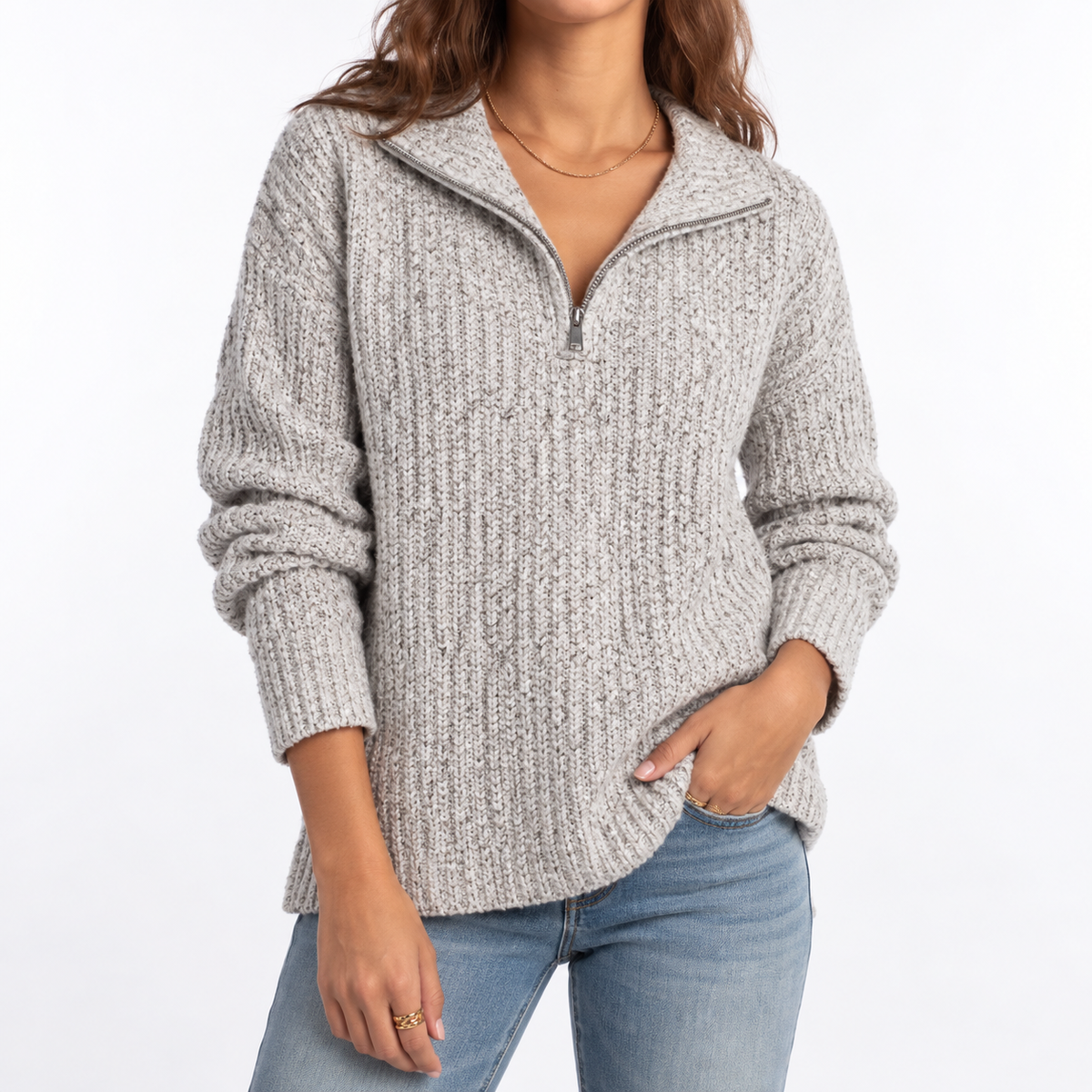 Maglione Testurizzato con Quarto di Zip da Donna