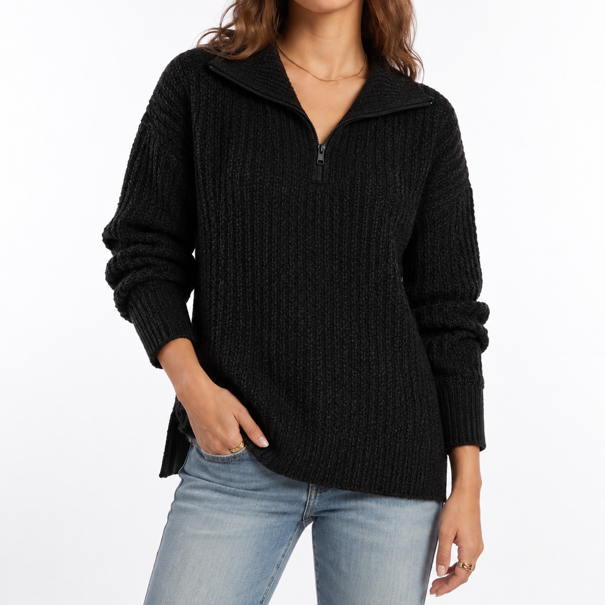 Maglione Testurizzato con Quarto di Zip da Donna
