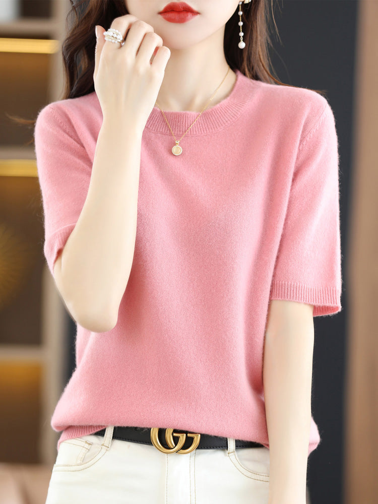 Reina - T-shirt in morbido cashmere con scollo rotondo