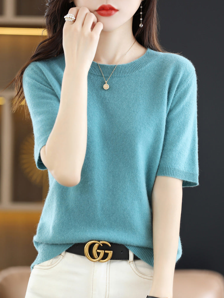 Reina - T-shirt in morbido cashmere con scollo rotondo