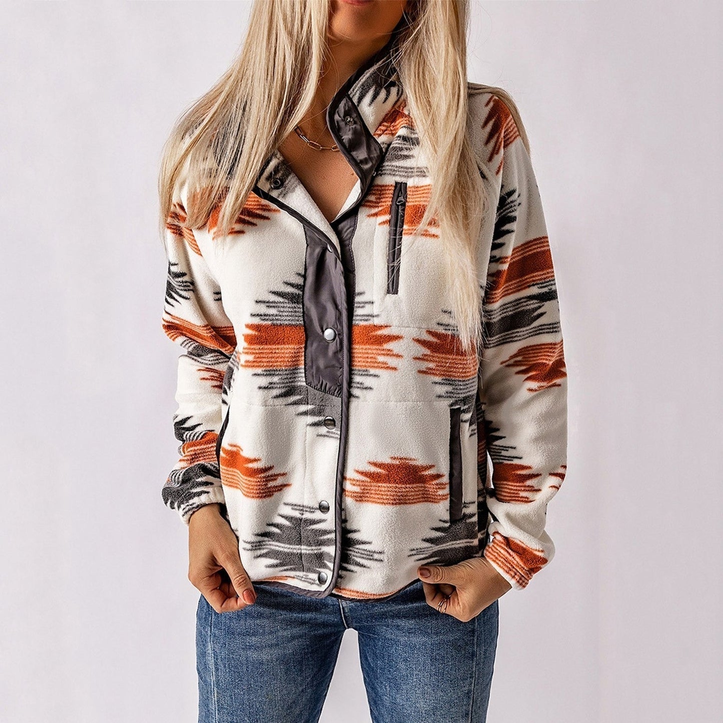 Quinella - Giacca casual elegante con stampa e bottoni