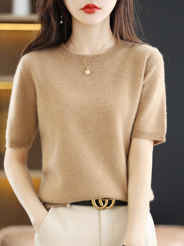 Reina - T-shirt in morbido cashmere con scollo rotondo