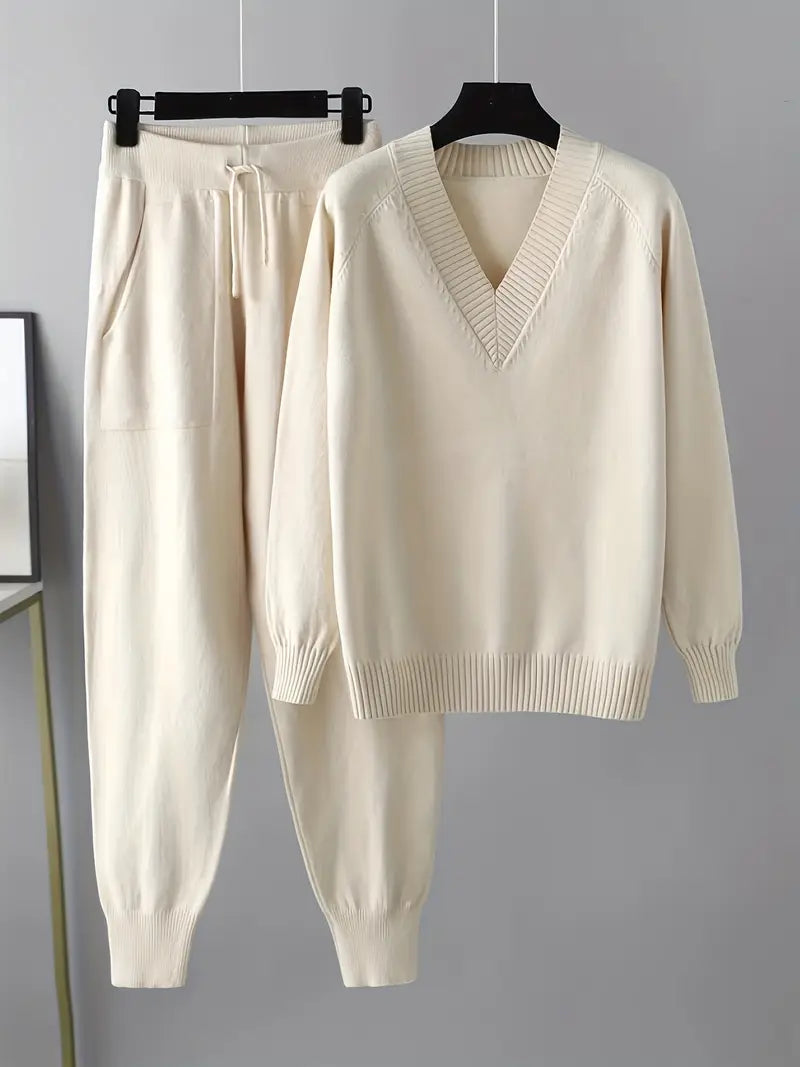 Zelvina - Set elegante composto da maglione caldo con scollo a V e pantaloni